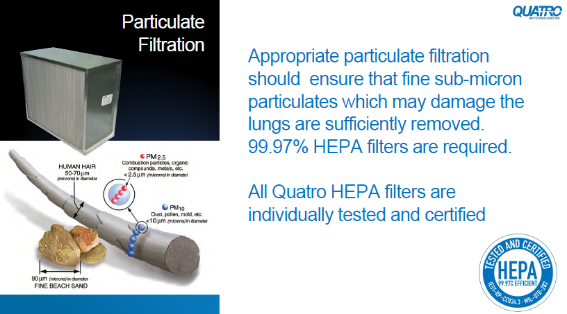 HEPA filter remove sub-micron particulates, viruses, smoke, smog